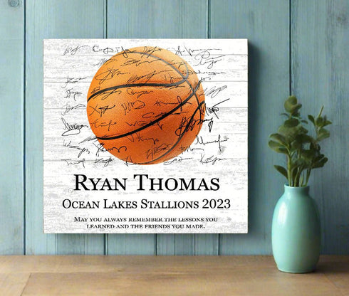 Basketball Recognition Award Plaque - Signable Player or Coach Gift - Solid Wood