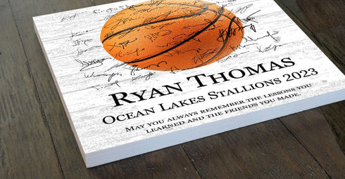 Basketball Recognition Award Plaque - Signable Player or Coach Gift - Solid Wood