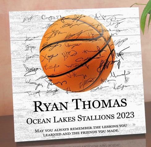 Basketball Recognition Award Plaque - Signable Player or Coach Gift - Solid Wood