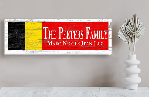 Belgium Flag Sign - Personalized Family Name - Custom Wood Belgian Heritage Gift