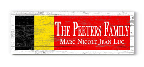 Belgium Flag Sign - Personalized Family Name - Custom Wood Belgian Heritage Gift