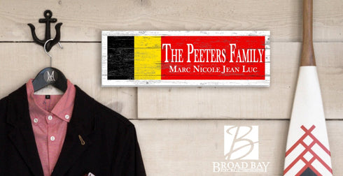 Belgium Flag Sign - Personalized Family Name - Custom Wood Belgian Heritage Gift