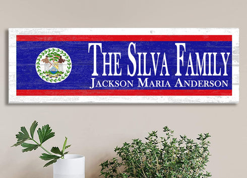 Belize Flag Sign - Personalized Family Name - Custom Wood Belizean Heritage Gift