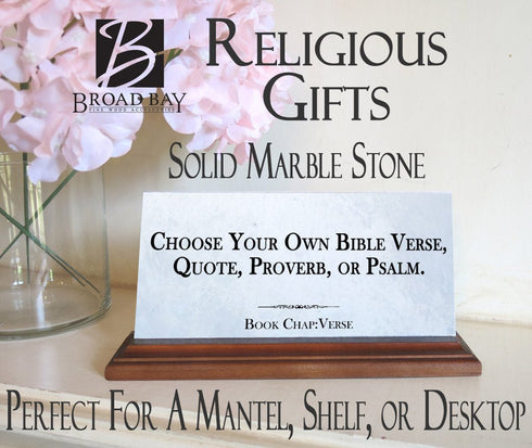 Bible Verse Marble Plaque – Custom Scripture Desk Display with Personalized Quote, Proverb, or Psalm