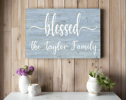 Blessed Family Name Sign - Personalized - Solid Wood