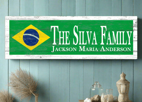 Brazilian Flag Sign - Personalized Family Name - Custom Wood Brazilian Heritage Gift