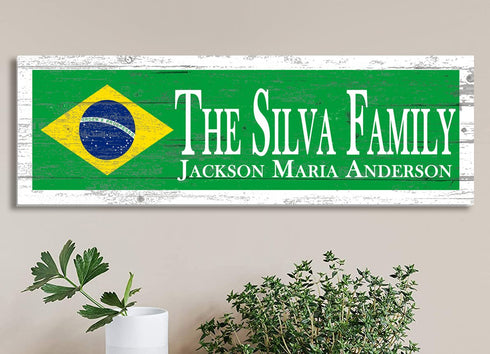 Brazilian Flag Sign - Personalized Family Name - Custom Wood Brazilian Heritage Gift