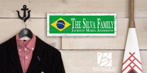Brazilian Flag Sign - Personalized Family Name - Custom Wood Brazilian Heritage Gift