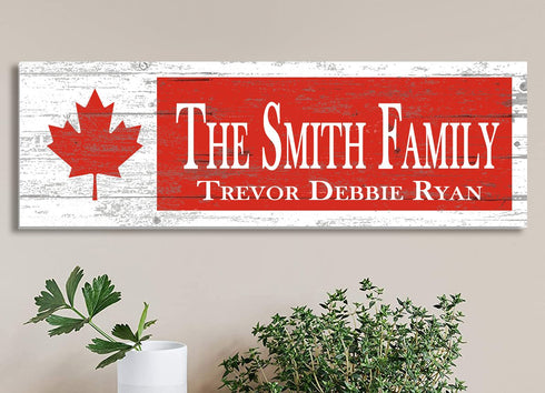 Canadian Flag Sign - Personalized Family Name - Custom Wood Canadian Heritage Gift