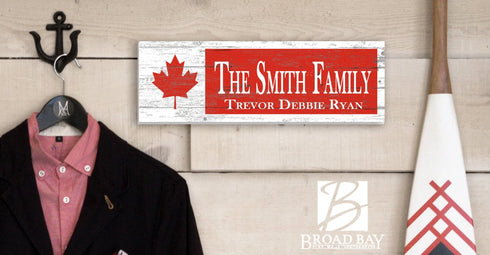 Canadian Flag Sign - Personalized Family Name - Custom Wood Canadian Heritage Gift