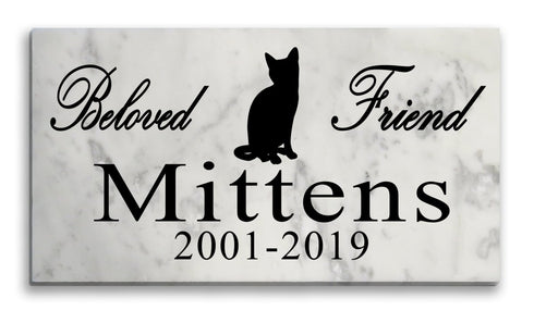 Beloved Cat Memorial Plaque – Personalized Marble Plaque with Name, Dates & 3 Silhouette Options