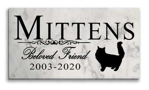 Personalized Cat Memorial – Marble Pet Plaque with Name & Years | “Beloved Friend” with Cat Silhouette