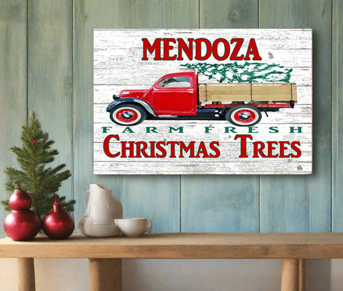 Christmas Family Sign Vintage Red Truck Christmas Tree Farm Rustic Sign