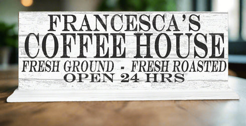Coffee House Open 24 Hours Sign - Personalized Custom Name Coffee Bar Solid Wood
