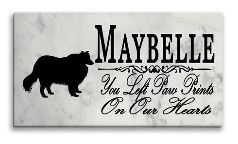 Collie Memorial Stone Personalized You Left Paw Prints On My Heart Grave Marker