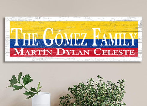Colombian Flag Sign - Personalized Family Name - Custom Wood Colombian Heritage Gift
