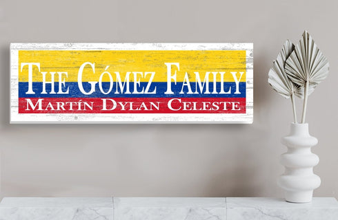 Colombian Flag Sign - Personalized Family Name - Custom Wood Colombian Heritage Gift