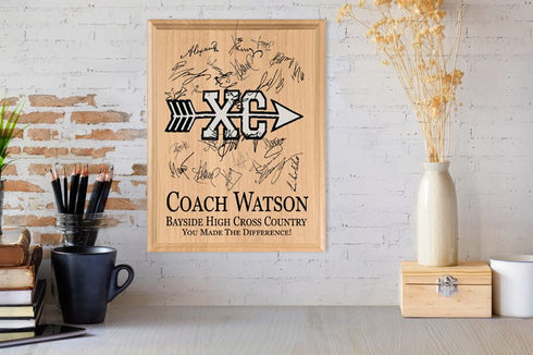 Cross Country Coach Gift Plaque - Personalized Signable Custom Wood Award