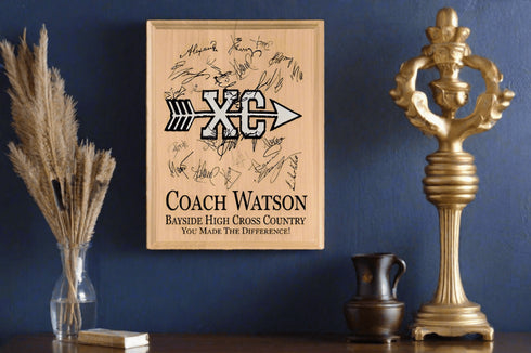 Cross Country Coach Gift Plaque - Personalized Signable Custom Wood Award