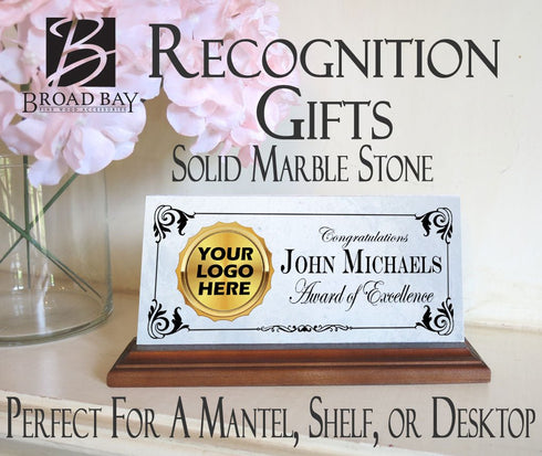 Custom Logo Award Plaque – Personalized Marble Desk Sign for Employee Recognition
