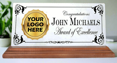 Custom Logo Award Plaque – Personalized Marble Desk Sign for Employee Recognition