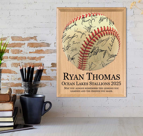 Baseball Award Plaque – Recognition Trophy for Players, Seniors & Team Coaches - Custom Signable Gift - Solid Wood