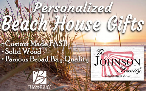 Custom Beach House Sign with Name & Established Date - Solid Wood - Shell Design