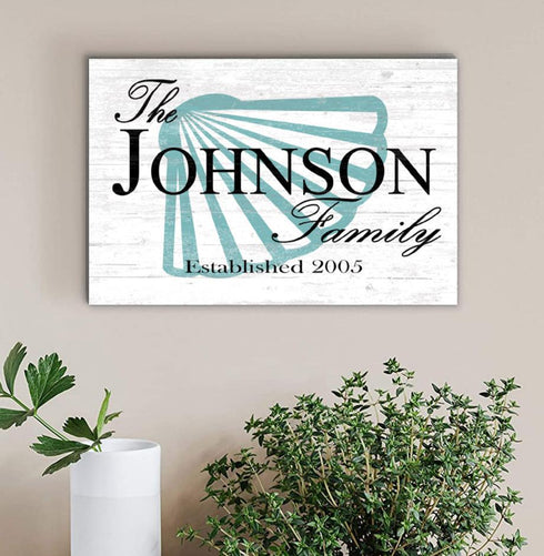Custom Beach House Sign with Name & Established Date - Solid Wood - Shell Design