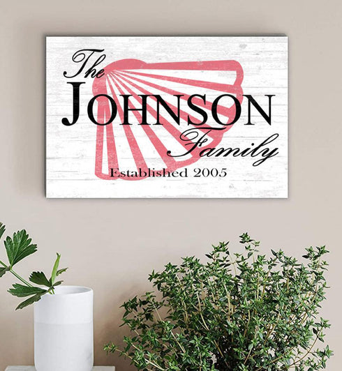 Custom Beach House Sign with Name & Established Date - Solid Wood - Shell Design