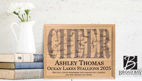 Cheer Team Award Plaque β Recognition Trophy for Players, Seniors & Coaches - Custom Signable Gift - Solid Wood