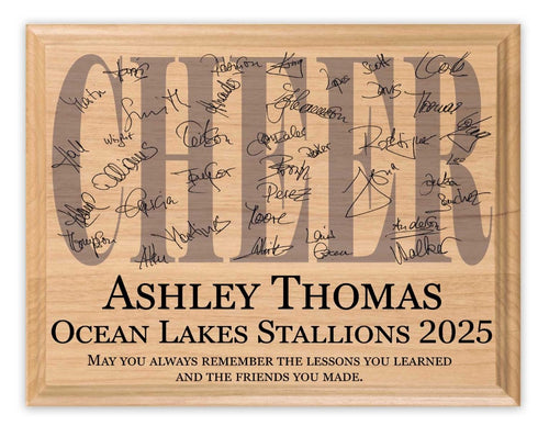 Cheer Team Award Plaque β Recognition Trophy for Players, Seniors & Coaches - Custom Signable Gift - Solid Wood
