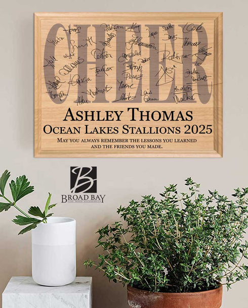 Cheer Team Award Plaque β Recognition Trophy for Players, Seniors & Coaches - Custom Signable Gift - Solid Wood