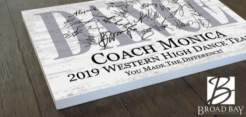 Dance Coach Gift Plaque – Personalized Signable Team Award, Recital or End-of-Year Appreciation