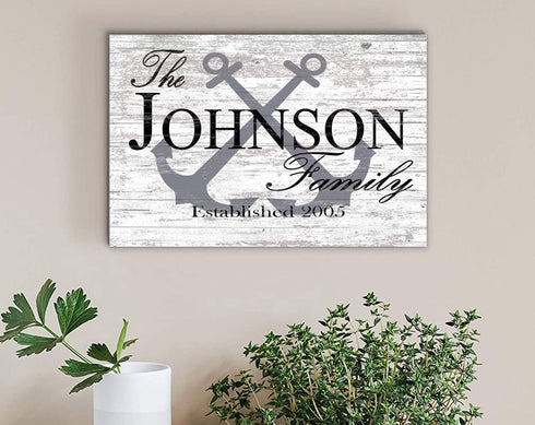 Custom Lake or Beach House Sign – Personalized Anchor Design with Family Name & Established Year | Nautical Wall Art