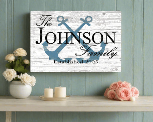 Custom Lake or Beach House Sign – Personalized Anchor Design with Family Name & Established Year | Nautical Wall Art
