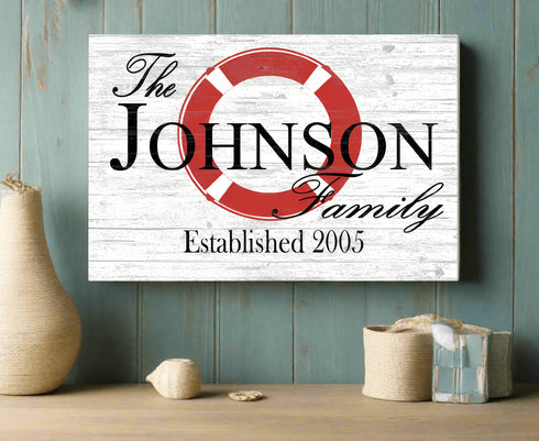 Custom Lake or Beach House Sign β Lifesaver Ring Design with Family Name & Established Year | Personalized Pool or Coastal Decor