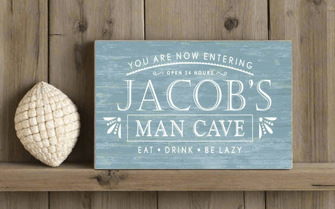 Personalized Man Cave Sign – “Eat. Drink. Be Lazy.” Custom Name Wall Art | Gift for Him