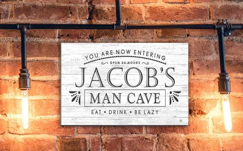Personalized Man Cave Sign – “Eat. Drink. Be Lazy.” Custom Name Wall Art | Gift for Him