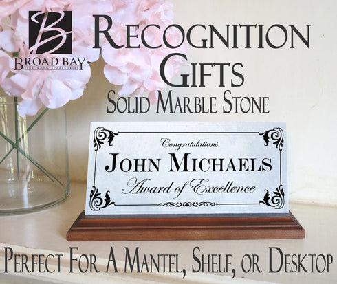 Award of Excellence Plaque – Personalized Marble Desk Sign for Employee Recognition
