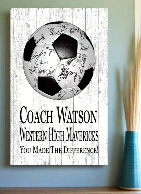 Signable Soccer Coach Gift Plaque - Team Signed Custom Wood Award