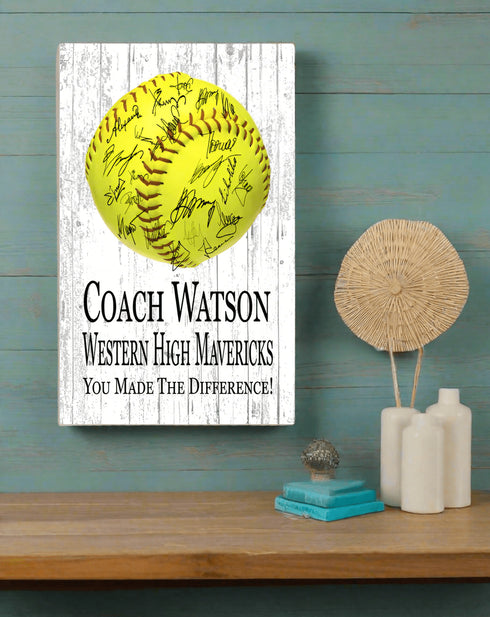 Softball Coach Gift Plaque - Personalized Signable Custom Wood Award