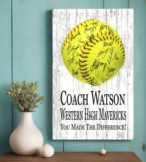 Softball Coach Gift Plaque - Personalized Signable Custom Wood Award