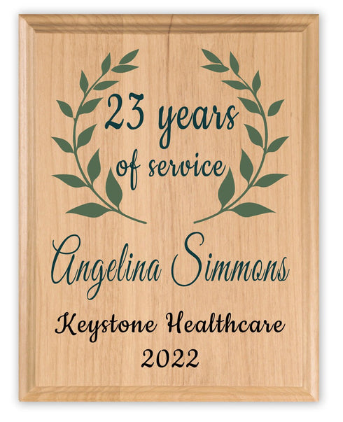 Personalized Years of Service Plaque – Custom Work Anniversary Gift with Laurel Design