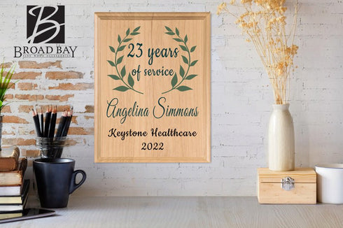Personalized Years of Service Plaque – Custom Work Anniversary Gift with Laurel Design