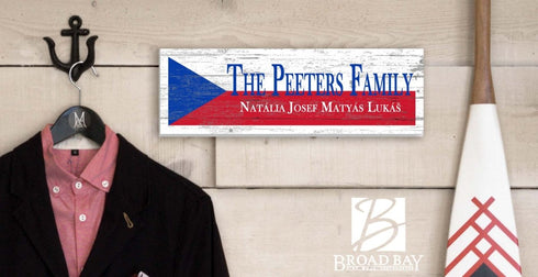 Czech Flag Sign - Personalized Family Name - Custom Wood Czech Heritage Gift