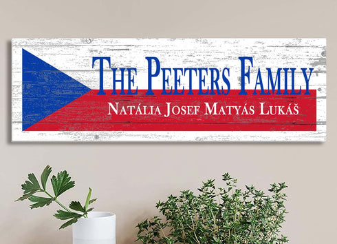 Czech Flag Sign - Personalized Family Name - Custom Wood Czech Heritage Gift