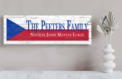 Czech Flag Sign - Personalized Family Name - Custom Wood Czech Heritage Gift