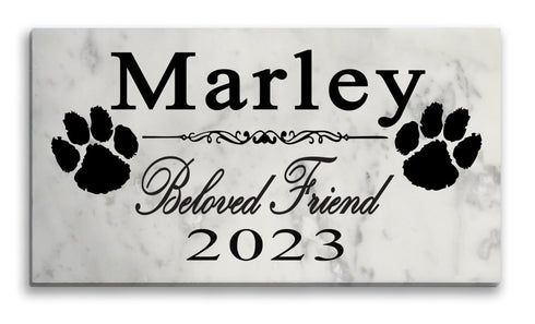 Dog Memorial Stone Plaque - Beloved Friend - Solid Marble - Grave Marker or Remembrance Gift