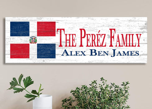 Dominican Flag Sign - Personalized Family Name - Custom Wood Dominican Heritage Gift