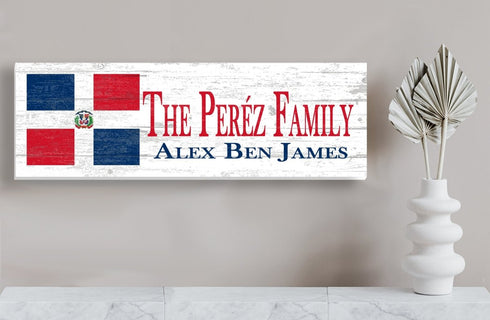 Dominican Flag Sign - Personalized Family Name - Custom Wood Dominican Heritage Gift